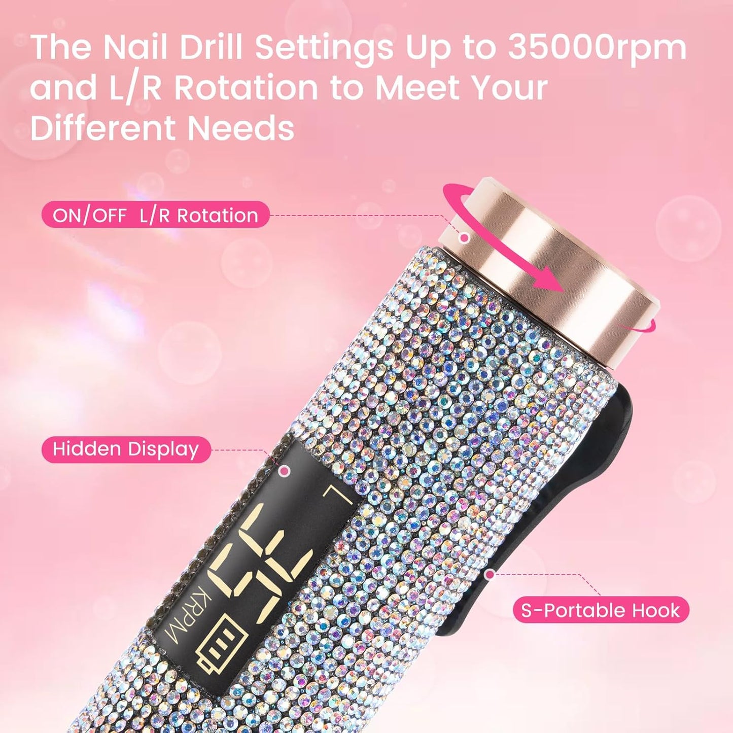 Lavinda Portable Nail Drill 35000 RPM, Professional Rechargeable Cordless Electric Nail File with Bits for Acrylic Gel Nails Polishing Removal, Manicure Pedicure Efile Kit for Salon Home, Diamond