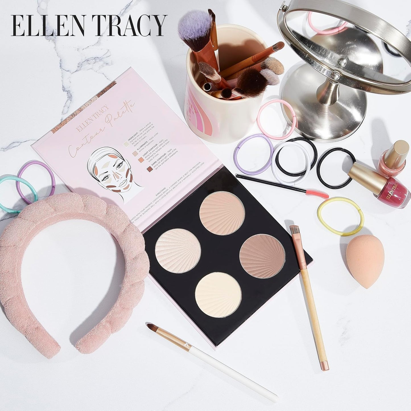 Elevate Your Beauty Routine with Ellen Tracy Contour Palettes - 4 Expertly Designed Shades for Effortless Sculpting.