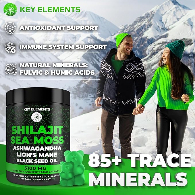 Organic Shilajit Gummies with Sea Moss Gummies - Shilajit Supplement for Immune Support - Pure Himalayan Shilajit and Ashwagandha with Sea Moss and Shilajit, Lion’s Mane Extract and Black Seed Oil