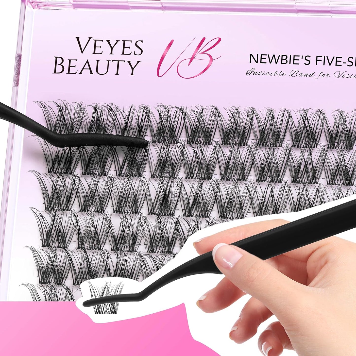 VEYESBEAUTY Lash Clusters Individual Eyelash Extensions Thin & Invisible Band DIY False Eyelashes for Self-application Newbie's Five-Second Series Wispy Lash Tray, LuxeBold 16mm Single Length