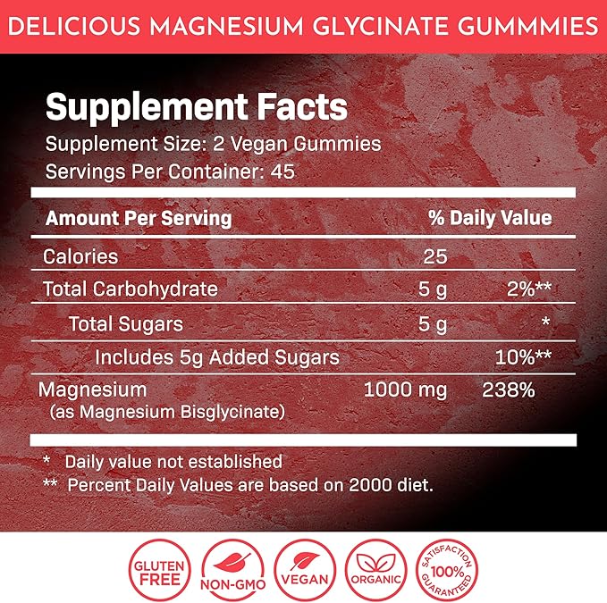 Magnesium Glycinate Gummies - 1000 mg - Magnesium Supplement to Support Relaxation, Stress Relief, Heart Health - Chewable Magnesium Gummies for Adults - Strawberry Flavor