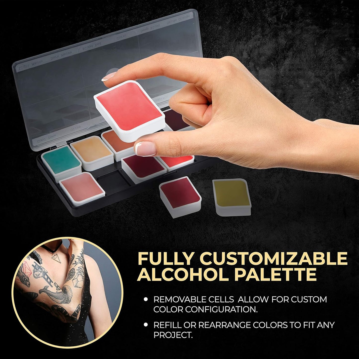 12-Color Complexion Alcohol-Activated Palette, Professional Quick Drying Waterproof SFX Makeup, Tattoo Cover
