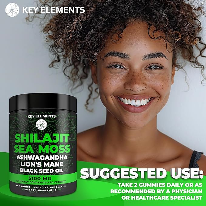Organic Shilajit Gummies with Sea Moss Gummies - Shilajit Supplement for Immune Support - Pure Himalayan Shilajit and Ashwagandha with Sea Moss and Shilajit, Lion’s Mane Extract and Black Seed Oil