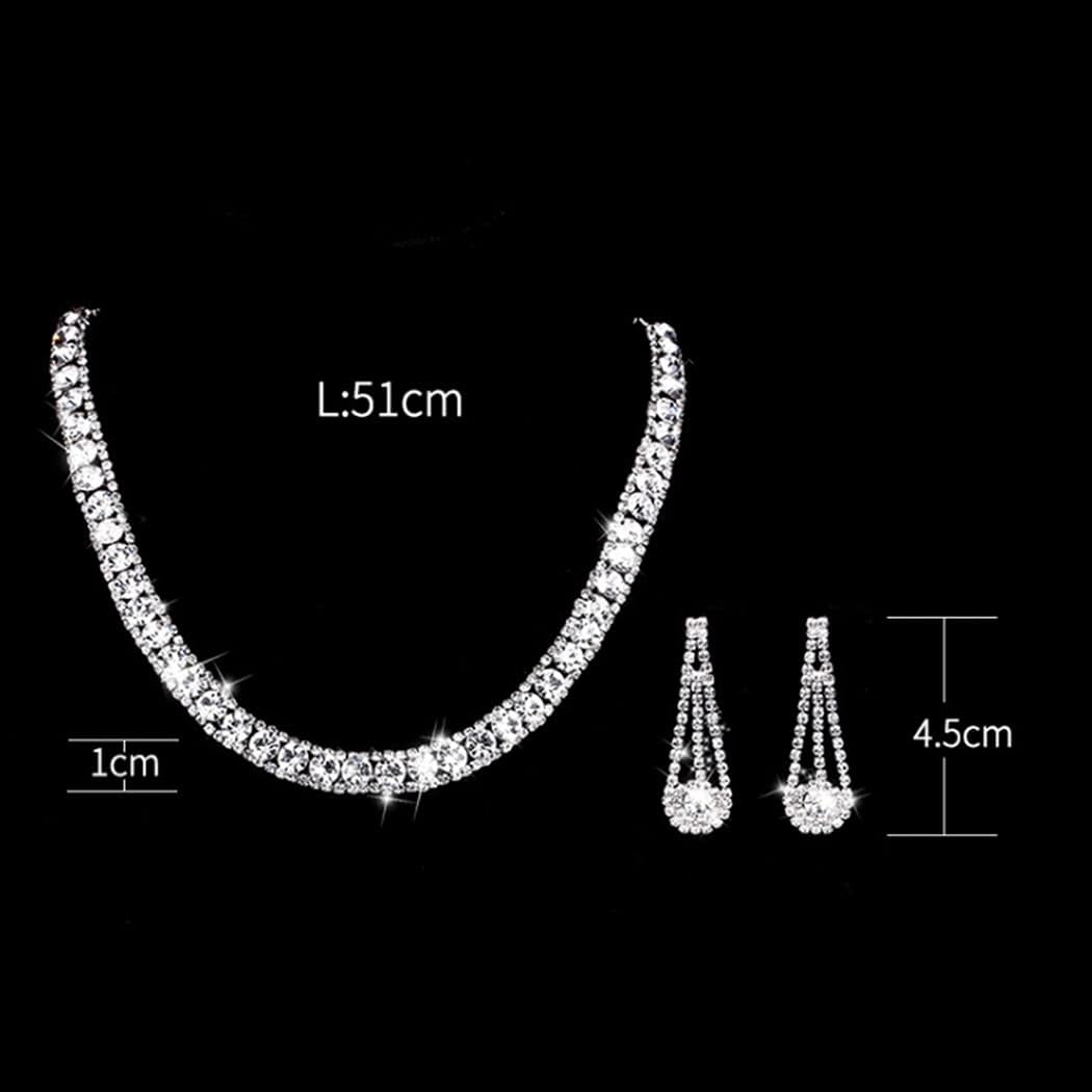 Yean Bride Silver Necklace Earrings Set Rhinestone Bridal Wedding Jewelry Sets Crystal Choker Necklace for Women (Set 3)