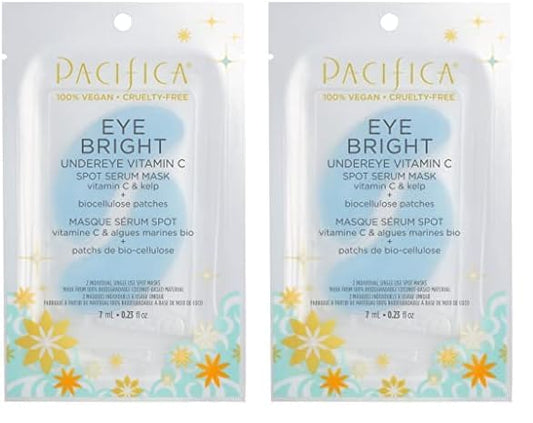 Pacifica Beauty, Eye Bright Vitamin C Spot Serum Mask, Under Eye Patches, Brightening, Moisturizing, Plumping for all Skin Types, Plant-Based, Vegan + Cruelty Free, Blue, 1 Count (Pack of 2)