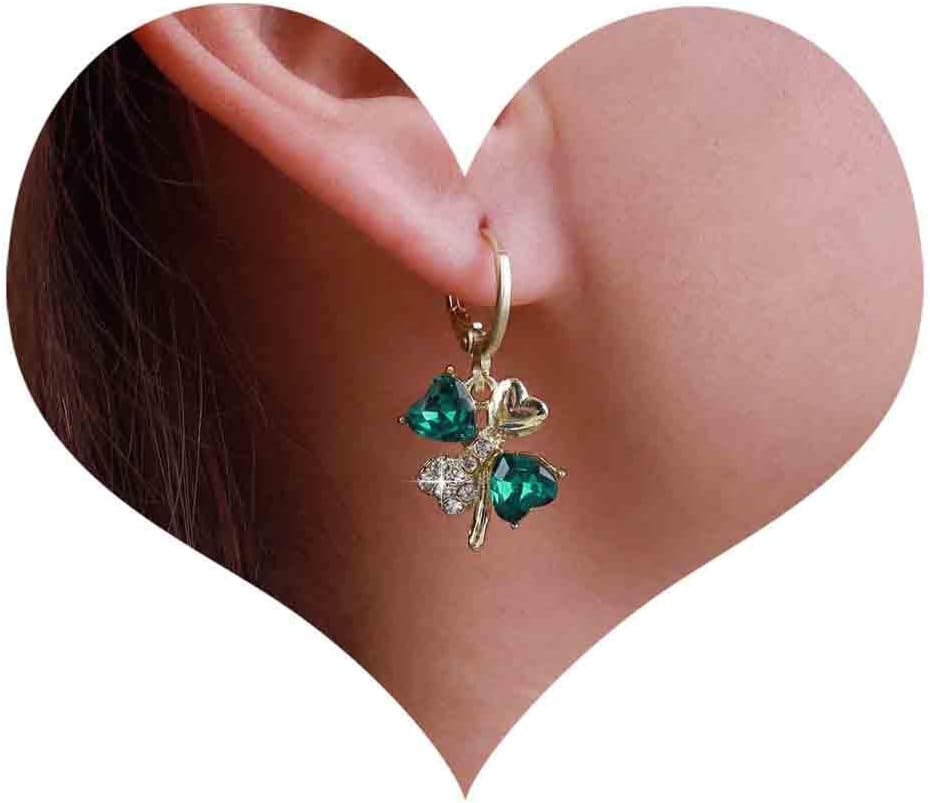 Boho Emerald Crystal Drop Earrings Green Rhinestone Flower Earrings Vintage Emerald Petal Earrings Green Cz Flower Earrings Jewelry for Women