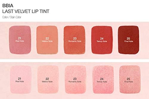 BBIA Last Velvet Lip Tint - Soft & Creamy Matte Finish Lip Stain, Blur Effect with Velvety Texture, Long-Lasting, High Pigment, Lightweight, Non-Drying, Korean Lip Makeup (23 ROMANTIC NOTE)