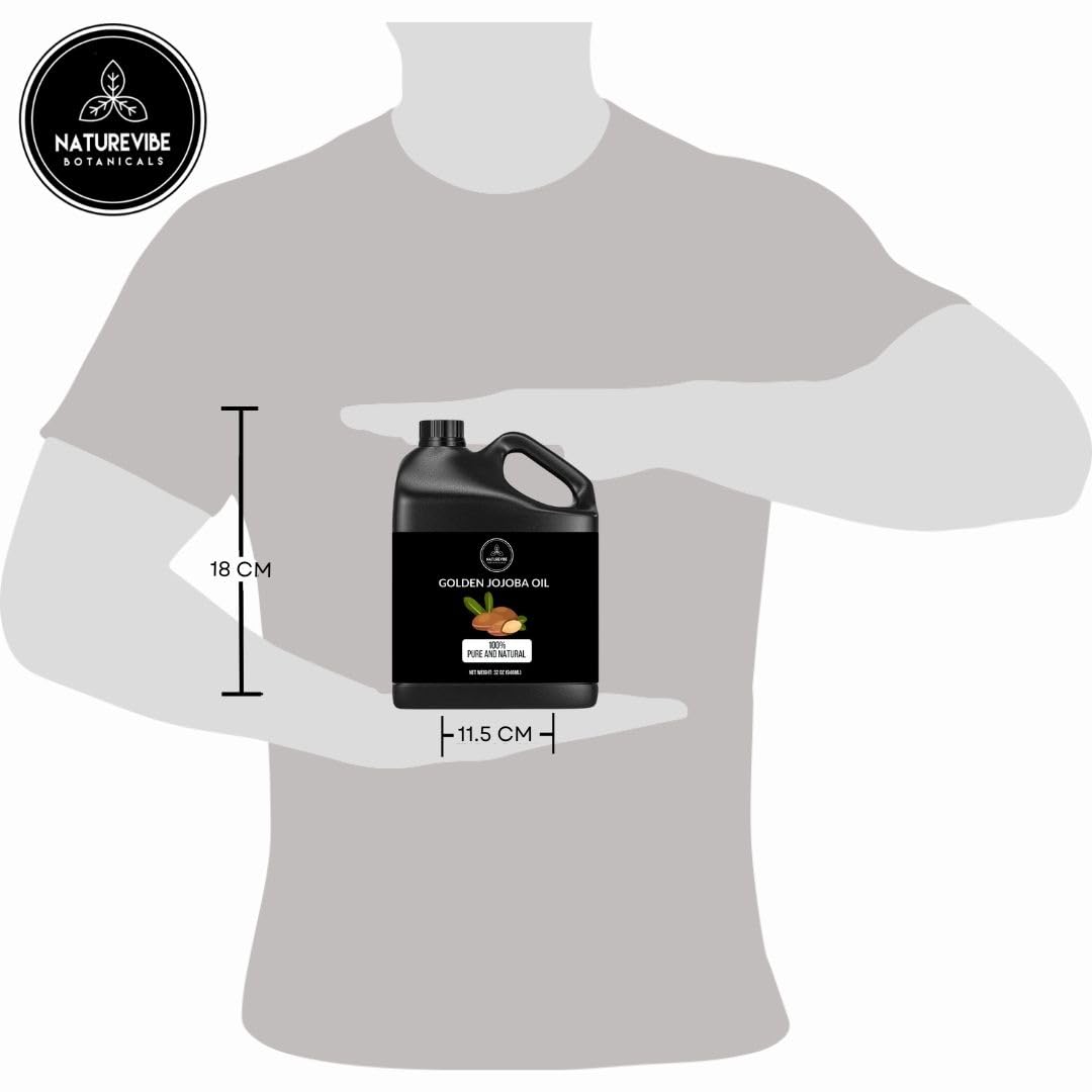 Naturevibe Botanicals Golden Jojoba Oil 32 oz – 100% Pure, Cold-Pressed Moisturizer for Skin & Hair | Antioxidant-Rich, Non-Greasy, Carrier Oil & Daily Hydration