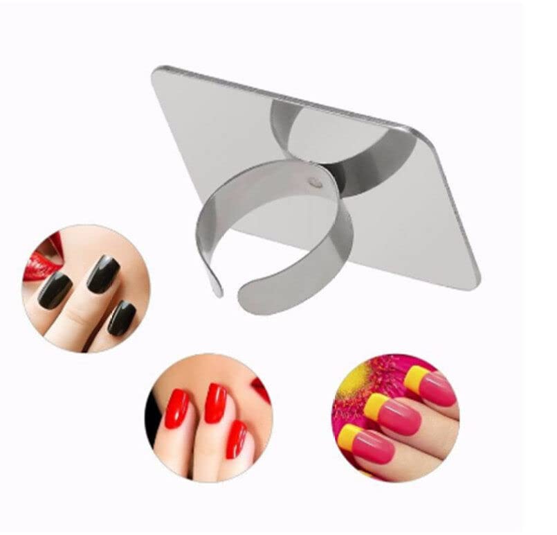 Alipis 2Pcs Nail Art Palette Ring, Stainless Steel Makeup Mixing Palette Finger Ring Professional Nail Polish Drawing DIY Art Color Mixing Tools Makeup Supplies