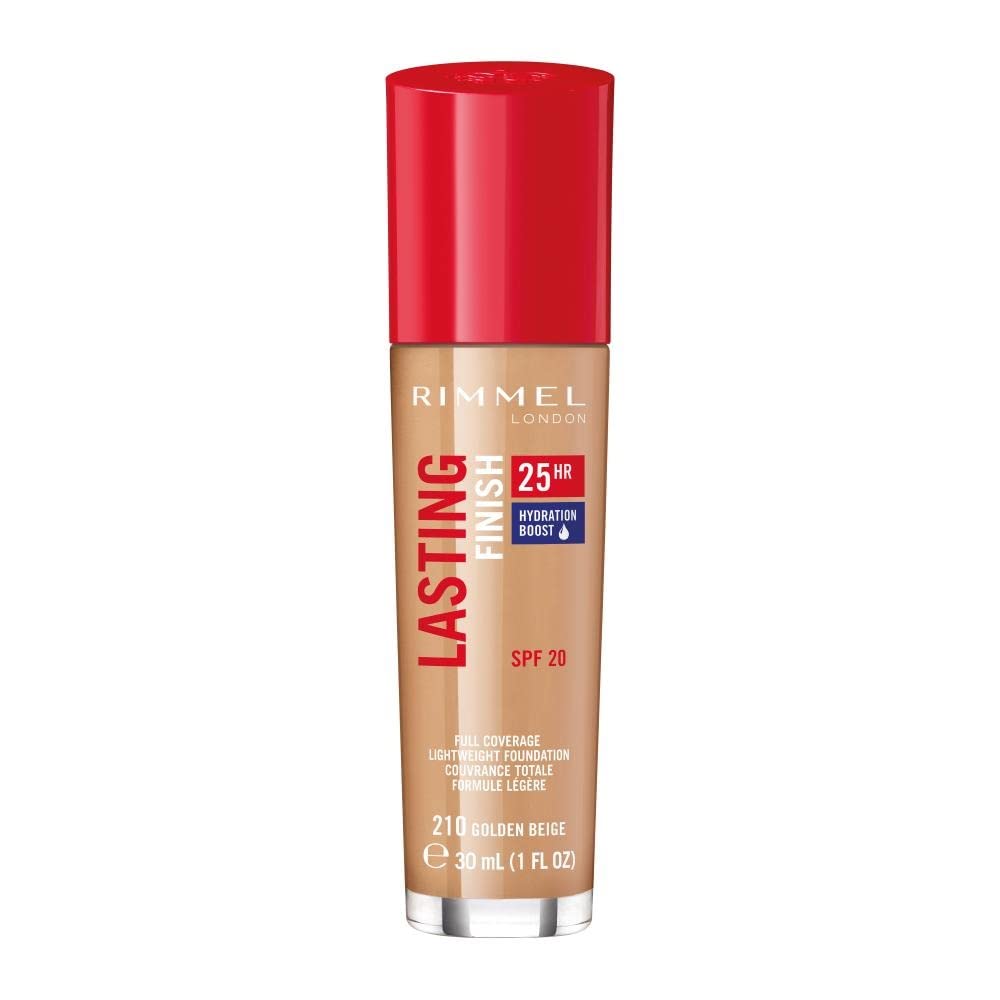 Rimmel London Lasting Finish 25HR - 210 Golden Beige - Foundation, 25-Hour Wear, Full Coverage, Waterproof, 1oz