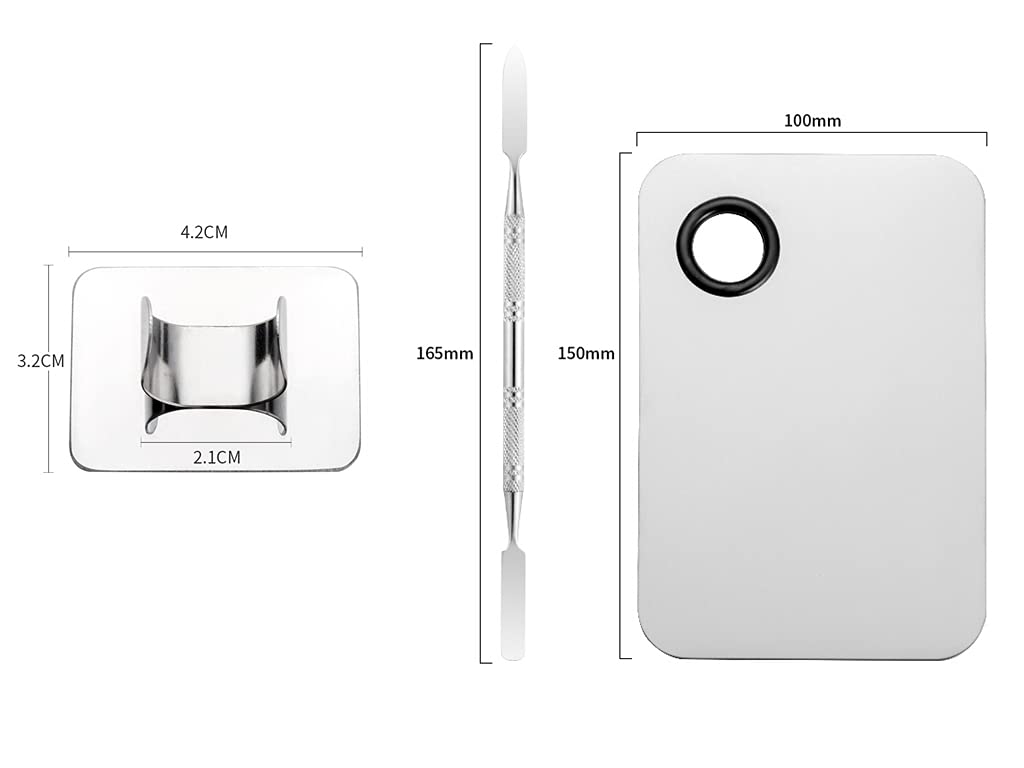 2pcs Stainless Steel Cosmetic Makeup Palette, Upgrad Stainless Steel Metal Makeup Palette with Spatula Artist Tool for Mixing Foundation Nail-Art (A)