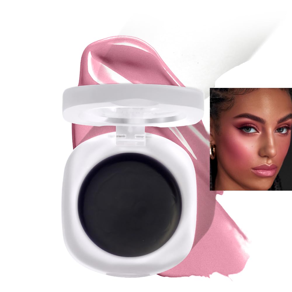 Cream Blush Makeup, Natural Pink/Black Glossy Face Blusher, Color Changing Cream Blush for Cheek and Lip Tint, Blendable Formula, Matte and Dewy Finish Lightweight Blush Makeup (Black, One)