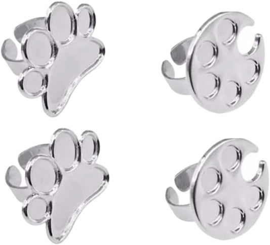 Mini Manicure Palette,4PCS Nail Display Board,Metal Nail Art Polish Holder,Paint Palette Finger Ring,Stainless Steel Makeup Mixing Palette Ring