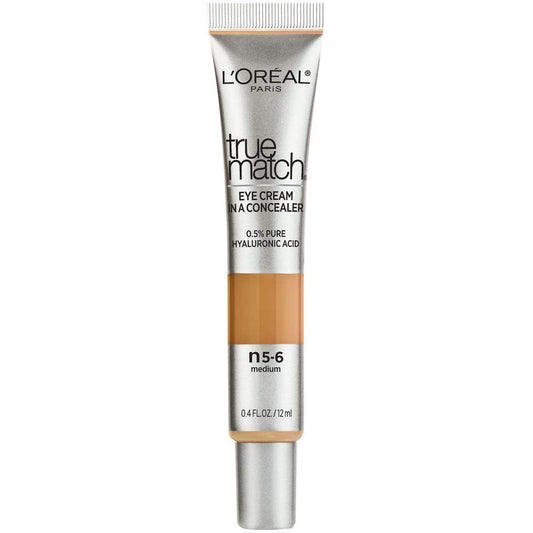 L’Oréal Paris True Match Eye Cream in a Concealer, 0.5% hyaluronic acid, Medium N5-6, 0.4 fl. oz.