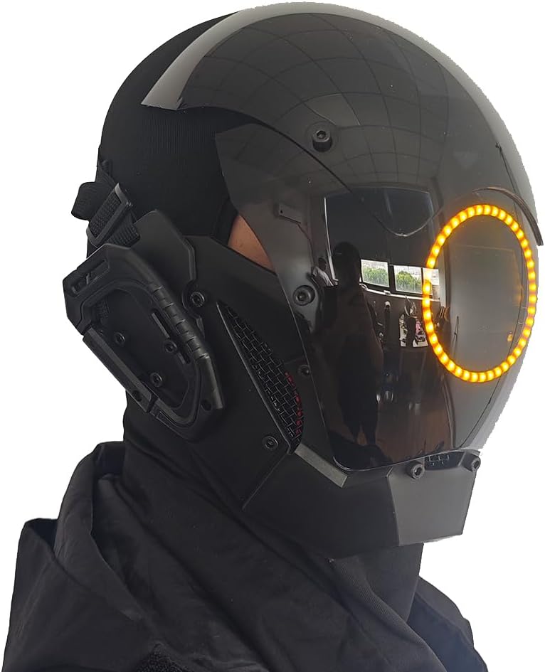 KYEDAY Punk Mask Cosplay for Men, LED Round Light Mask for Women Cosplay Halloween Fit Party Music Festival Accessories