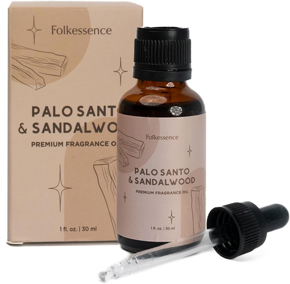 Folkulture Premium Essential Oil Blends for Diffuser for Home | 1.01 Fl Oz Sandalwood Essential Oils for Aromatherapy | Palo Santo Fragrance Oils for Soap & Candle Making Scents or Massage