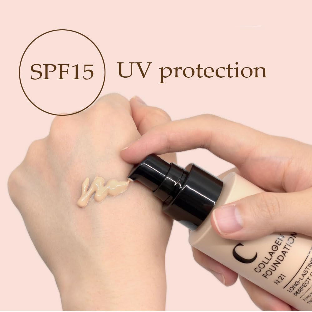 PS.PRETTYSKIN Collagen foundation for women, Long-Lasting Perfect Cover UV protection SPF15, Korean makeup with Titanium Dioxide 100ml/3.38fl.oz. (#21)