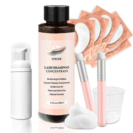 Lash Concentrate Shampoo 100ml for Lash Extension, Lash Shampoo Kit for Eyelash Cleansing, Oil-Free Eyelash Extension Cleanser Concentrate, Lash Cleaning Kit with Brush Bottle