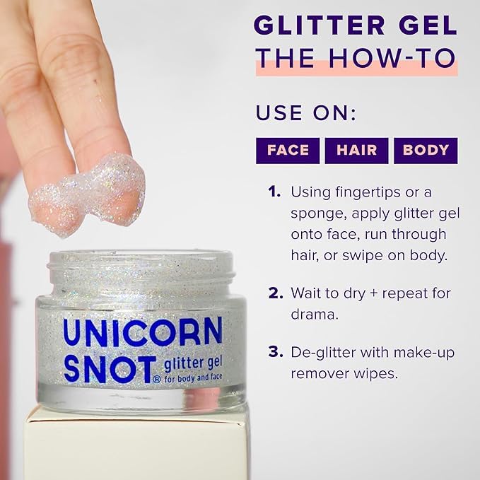 UNICORN SNOT Holographic Face Glitter & Body Glitter Gel: Glitter Makeup, Festival Rave and Anime Cosplay, Halloween Costume Makeup - Vegan & Cruelty Free, 1.7 oz 3-Pack (Disco/UV/Sky)