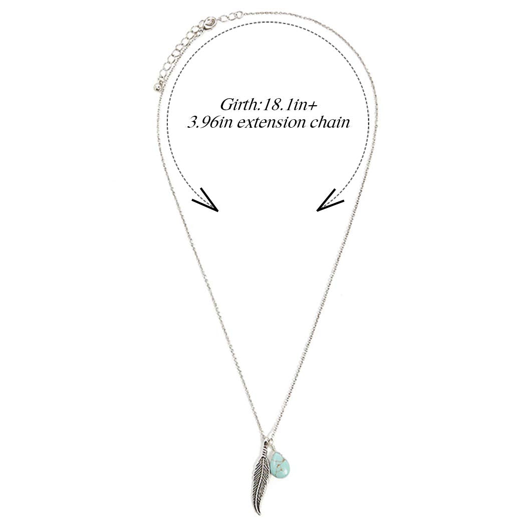 Boho Turquoise Necklaces Silver Feather Pendant Necklace Chain Short Delicate Dainty Necklaces Jewelry for Women