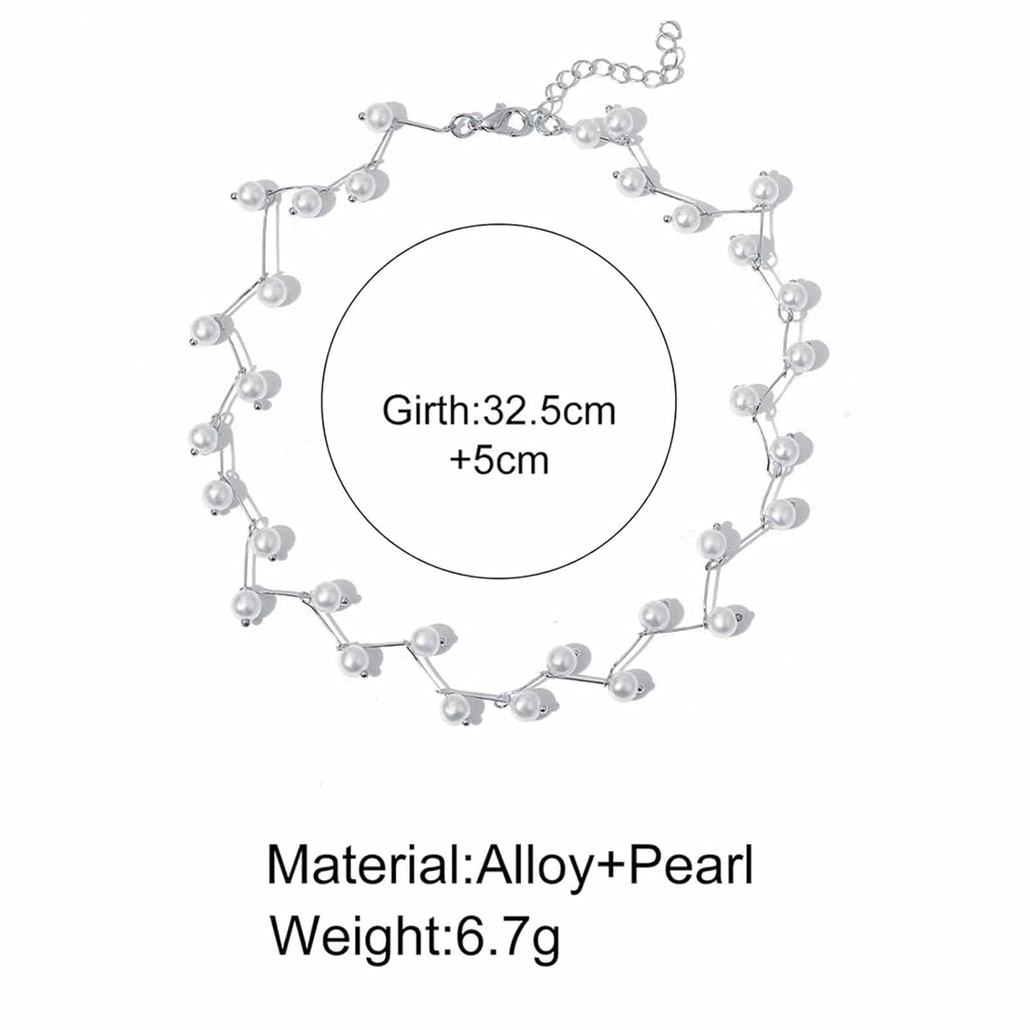 Boho Pearl Choker Necklace Silver Pearl Beaded Choker Necklace Pearl Station Necklace Jewelry Minimalist Short Chain Collarbone Necklace Jewelry for Women and Girls