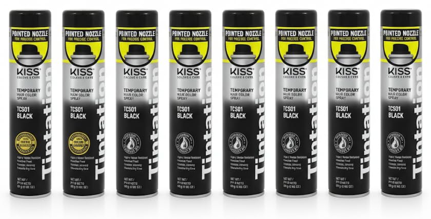 Tintation Temporary Hair Color Spray, Black, 2.82 oz (Pack of 8)