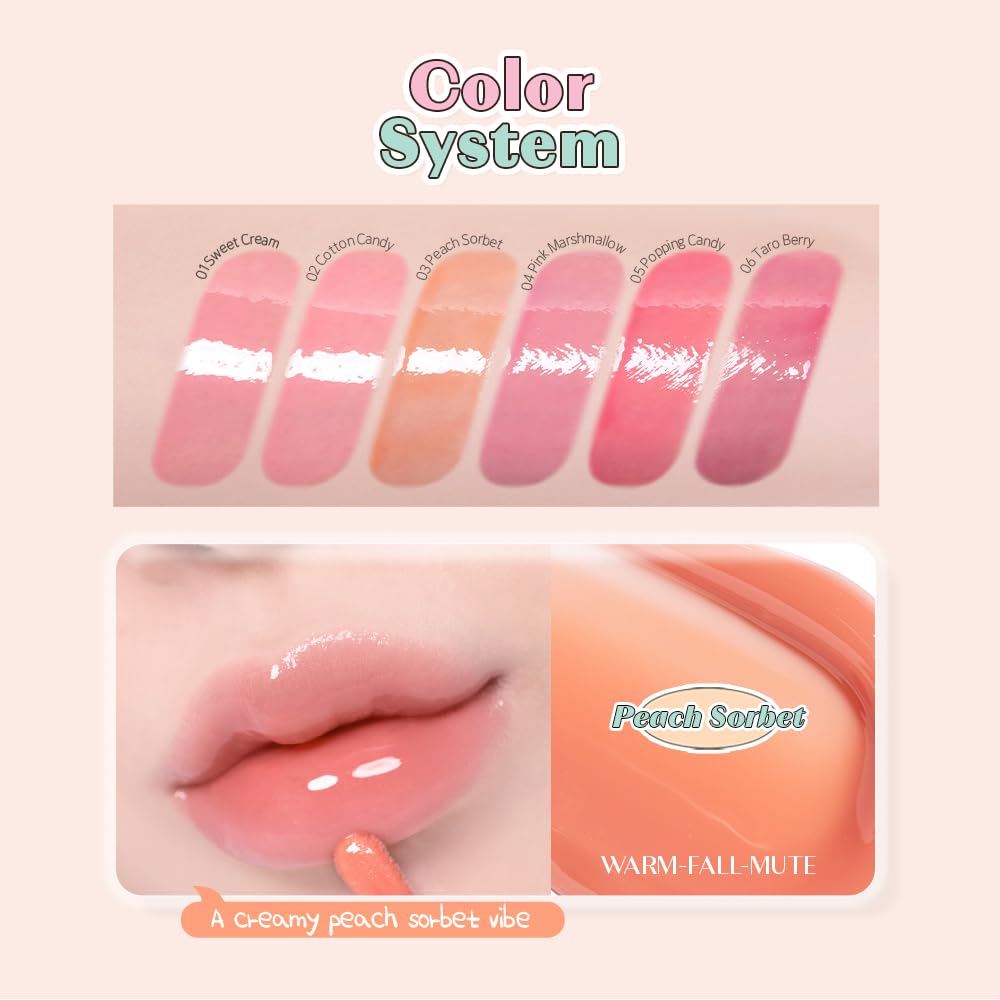 ETUDE Over Glowy Lip Gloss #3 Peach Sorbet | Non-Sticky Vegan Lip Tint | Moisturized & Long-lasting Lip Gloss | Daily Tint for Dry Lips, Korean Makeup, K-beauty, Perfect for Gift