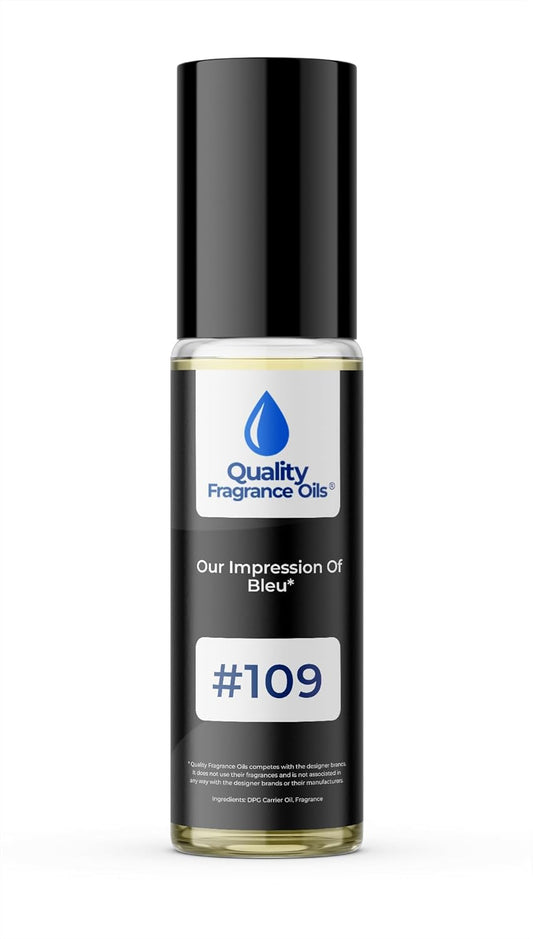 Quality Fragrance Oils' Bleu for Men Impression #109 | Long-Lasting Perfume Oil, Alcohol-Free, Strong Scent, 10ml Roll-On | Affordable Alternative to Designer Fragrances