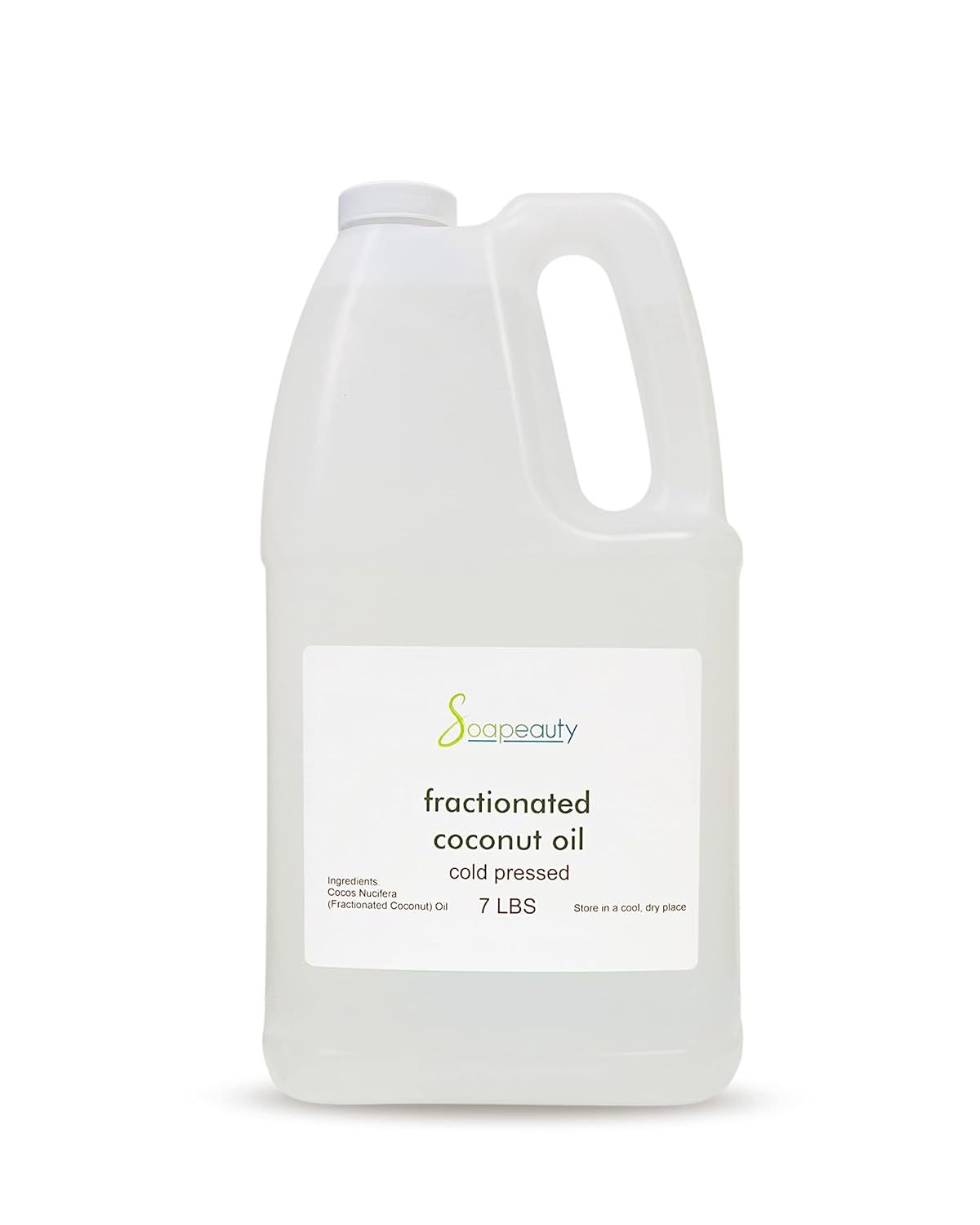 Soapeauty FRACTIONATED COCONUT OIL Cold Pressed Refined | 100% Natural Available in Bulk | Carrier for Essential Oils, Face, Skin, Hair Moisturizer, Soap Making | 7 Lb