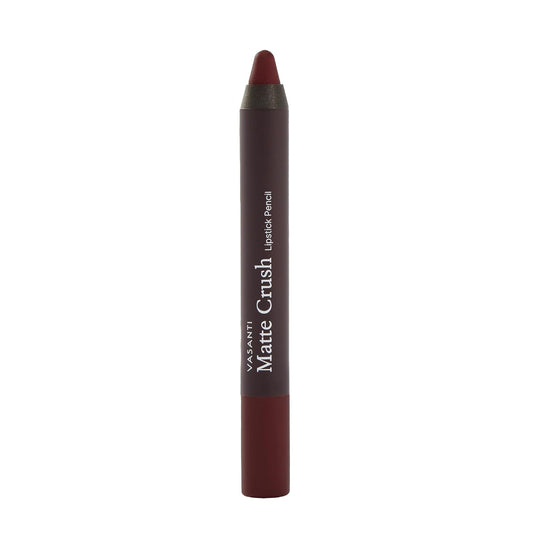 VASANTI Matte Crush Lipstick Pencil – Va Va Voom Dark Brown – Soft, Velvety Matte Finish, Waterproof, Smooth Application – Natural, Vegan, Paraben-Free Lip Color