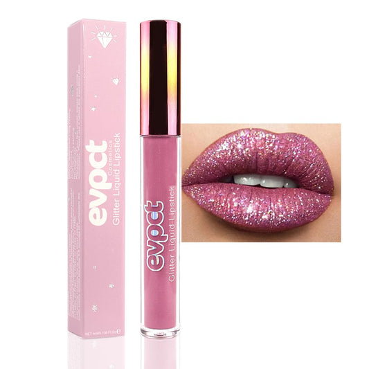 evpct 1Pcs Mauve Matte to Glitter Liquid Lipstick Lip Set Kit, Long Lasting Matte Diamond Glitter Lipstick Waterproof, Colorful Sparkly Glossy Metallic Shimmer Sparkle Lip Gloss for Women 01#