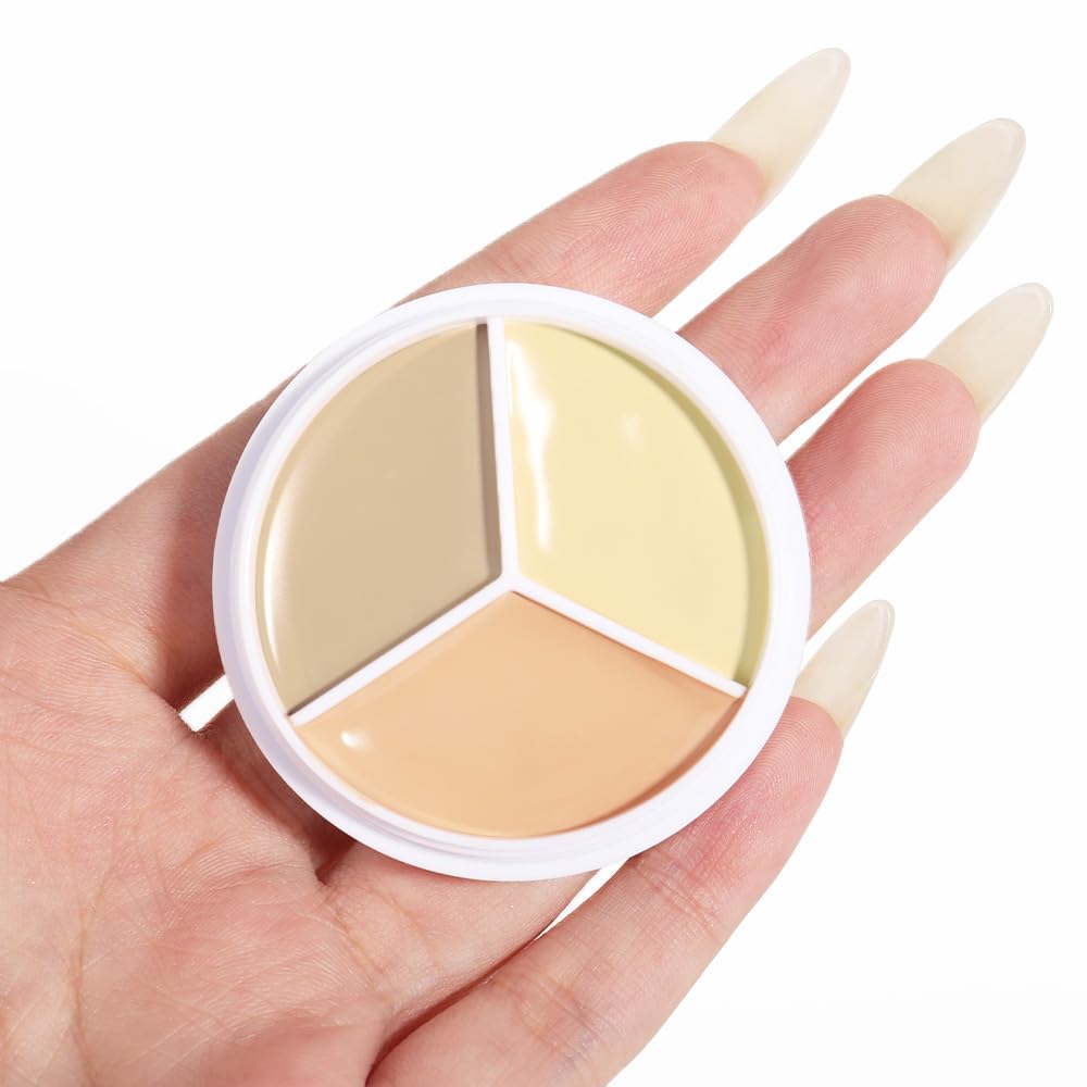 Kaely Tri Color Concealer Pot,Color Correcting Concealer for Dark Circles Spots,3 Color Cream Concealer Full Coverage,Foundation Contour Makeup Palettes,under Eye Brightener corrector de ojeras,03