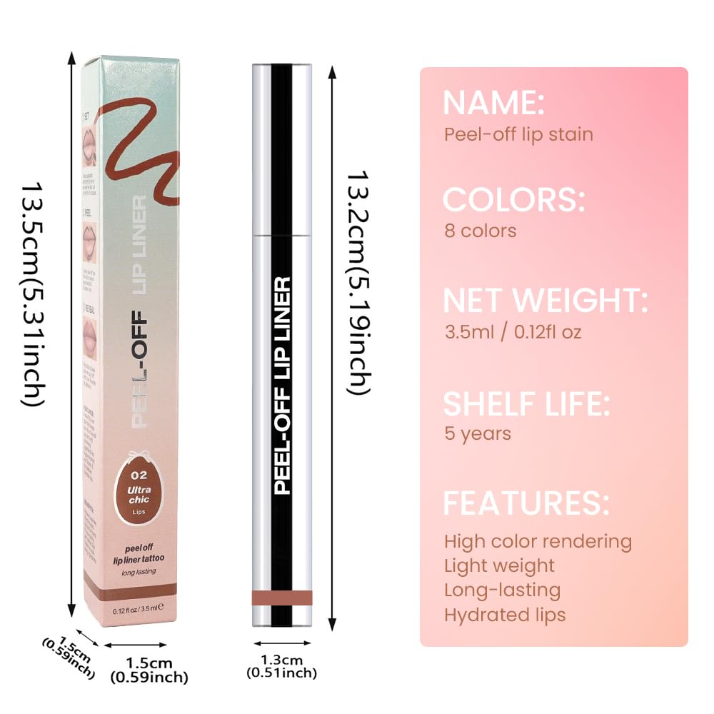 Matte Liquid Lip Stain Peel Off Lip Liner Tattoo - Brown, Waterproof Smudge-Proof Lip Gloss, Long-Lasting Non-Stick Cup Formula, Natural Peel Off Design for All Skin Types #02