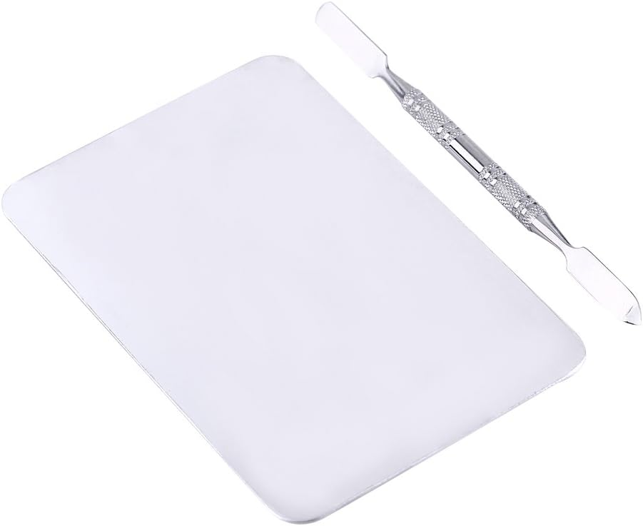 Mixing Palette Small Stainless Steel Makeup Palette Rec Shape Mixing Plate Tools with Spatula Nail Art Palette for Blending Cosmetic Shades