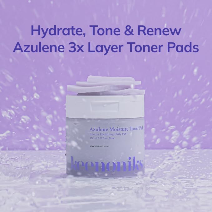 Azulene Moisture Toner Pad - Anti-flammatory & Hydrating Facial Pad with Chamomile Extract, Panthenol & AQUAXYL for Red, Sensitive SkinㅣKorean Skincareㅣ 80 Pads (5.07 Oz)