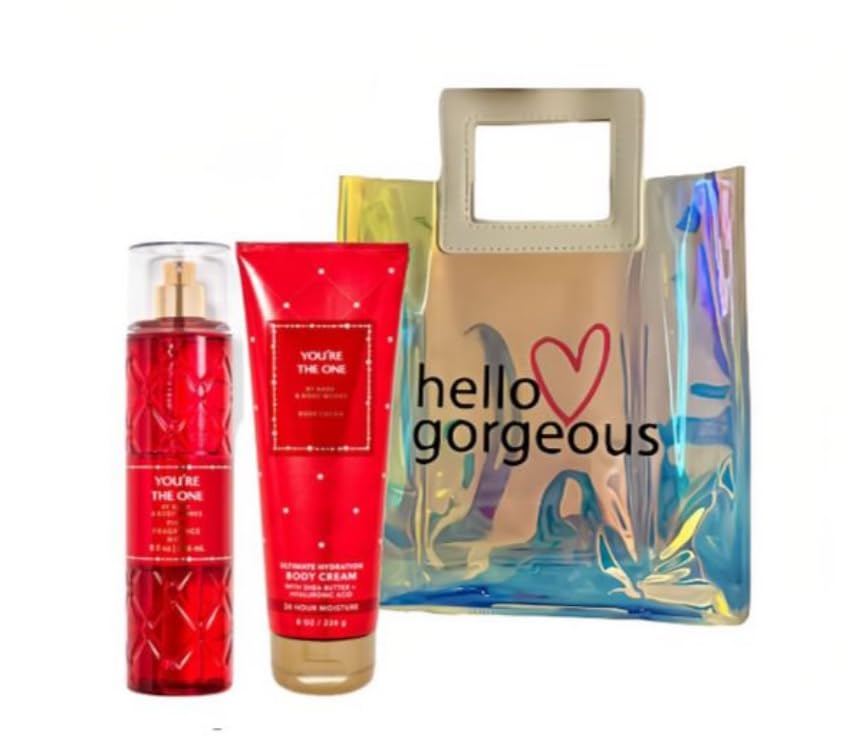White Barn - Bath and Body Works - Gift Set 2 Piece Bundle - with Gift Bag HELLO GORGEOUS (You're The One)