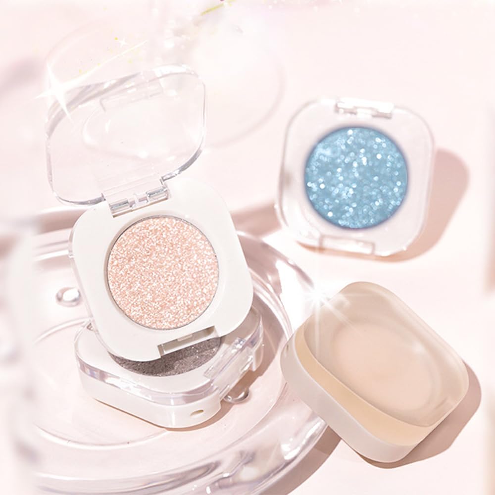 Sheer White Sparkle Eyeshadow Palette for Women, Single Monochrome Eye Shadow Makeup, Shiny Pressed Powder, Blendable Natural sombras para ojos, Holographic,Vegan,Travel -23