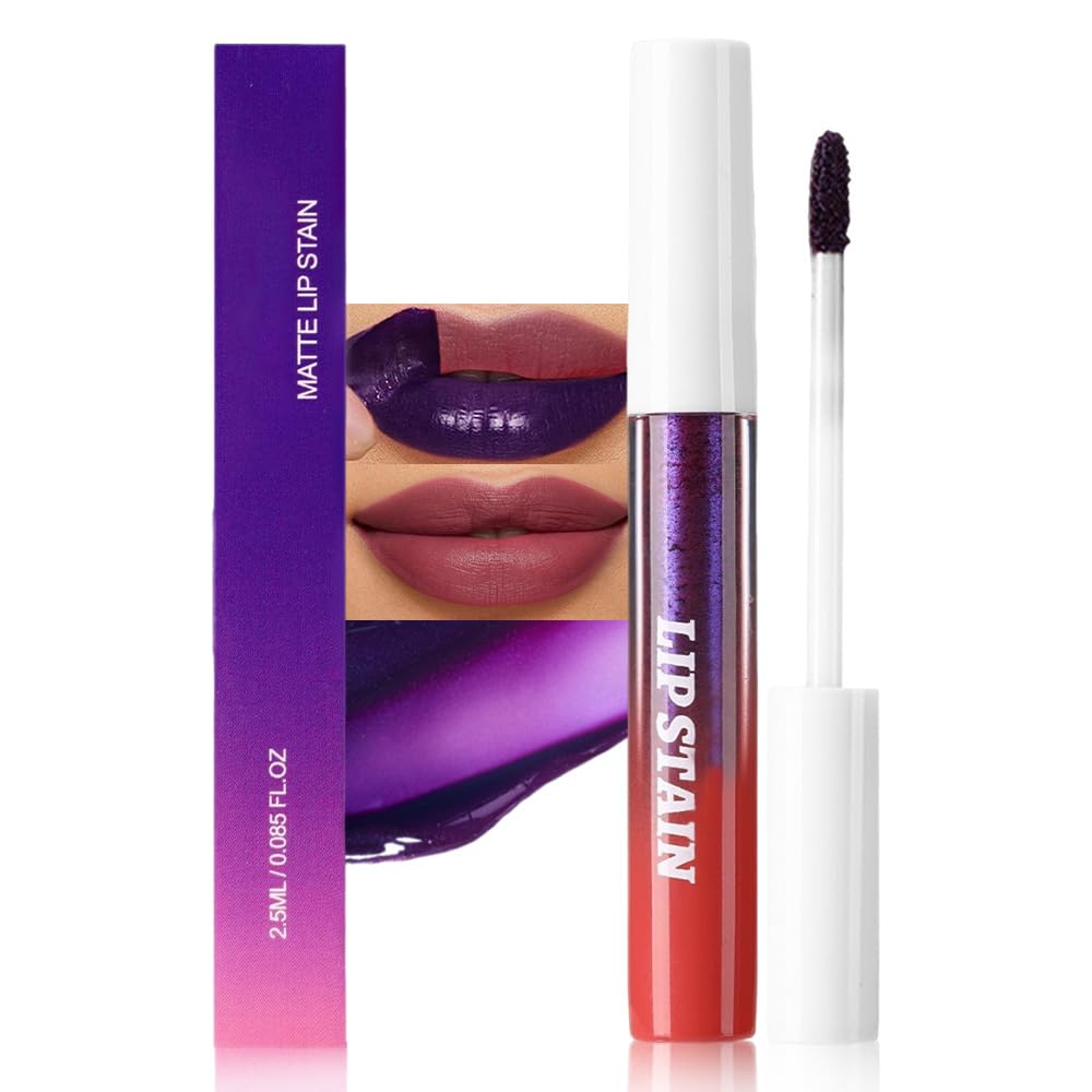 evpct Deep Mauve Red Peel Off Lip Stain Tints, Matte Liquid Lipstick Lip Stain Long Lasting Waterproof for Women, Non-stick Cup Lipstick Peel Off Highly Pigmented Not Faded Smudge-proof Easy to Apply
