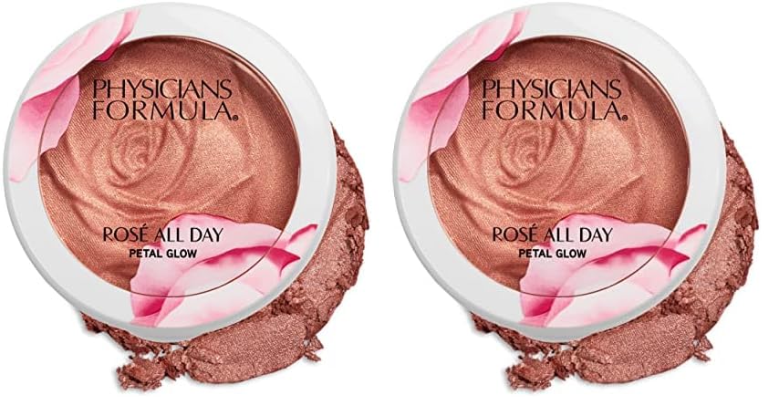 Physicians Formula Rosé All Day Highlighter Blush Face Powder, Blush Petal Glow, Shimmering Rose, Dermatologist Tested, Clinicially Tested (Pack of 2)