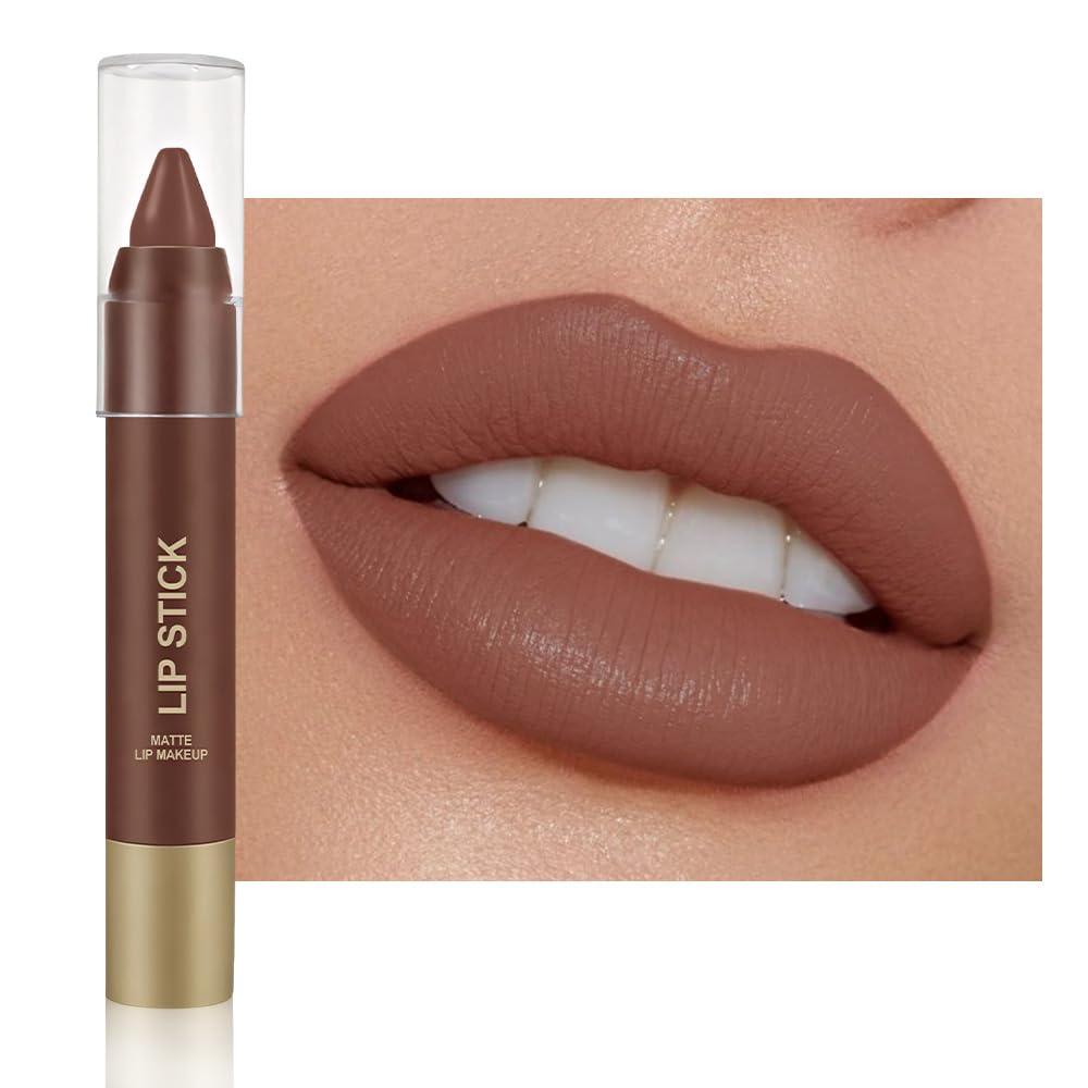 Matte Lipstick Crayon for Women, Warm Brown 24 Hour Lipstick Lip Liner Pencil, Neutral Lip Stick Lipliner Long Lasting Waterproof Smudge Proof, Vegan & Cruelty-Free, 02