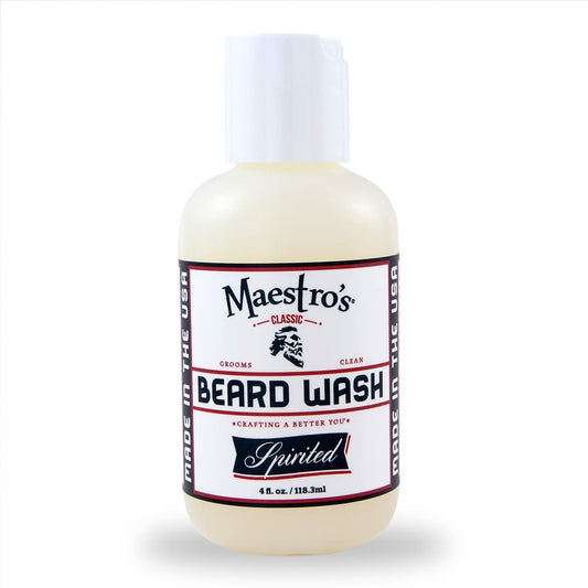 Maestro's Classic BEARD WASH | Anti-Itch, Deep Cleaning, Non-Drying, Fully Hydrating Gentle Cleanser For All Beard Types & Lengths- Spirited blend, 4 Ounce