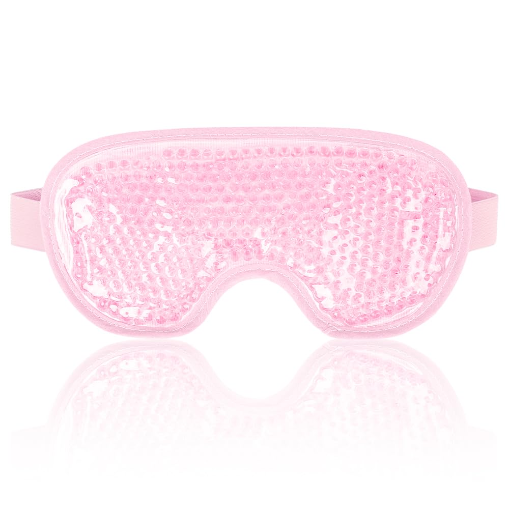 NEWGO Cooling Gel Cold Eye Mask for Puffy Eyes, Reusable Ice Pack with Soft Plush Backing for Dark Circles, Migraine, Stress Relief - Pink