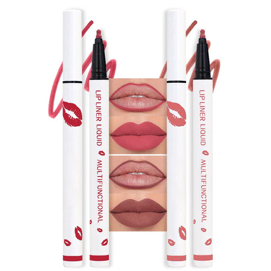 2Pcs Longwear Liquid Lip Liner Stain Marker Pen Set Long Lasting Waterproof, Pink Red Maroon Dusty Mauve Matte 24 Hour Lip Liner and Lipstick Combo, Color Stay Lipliner All Day, Lips Stain peel off