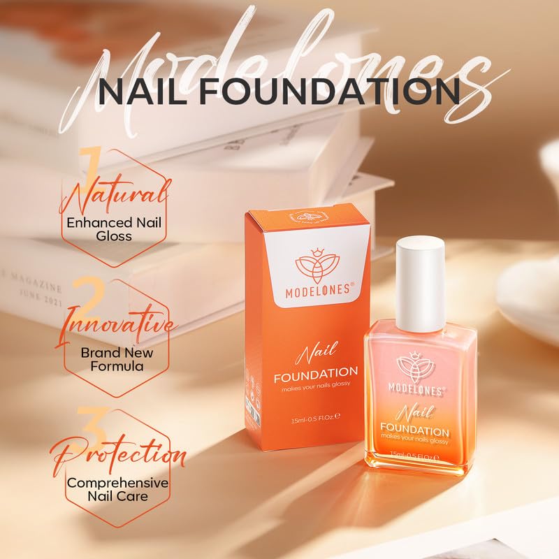 modelones Nail Strengthener, Iridescent Pink Nail Natural Concealer Foundation Polish Air Dry Nail Growth Polish for Damaged Nails Imperfection Masking Gifts for Women 15ml