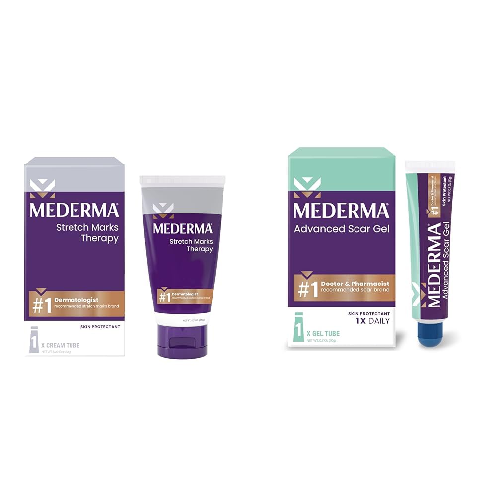 Mederma Stretch Marks Therapy, Helps Prevent and Treat Stretch Marks & Advanced Scar Gel, Treats Old and New Scars, Reduces the Appearance of Scars from Acne, Stitches, Burns and More, 0.70oz (20g)