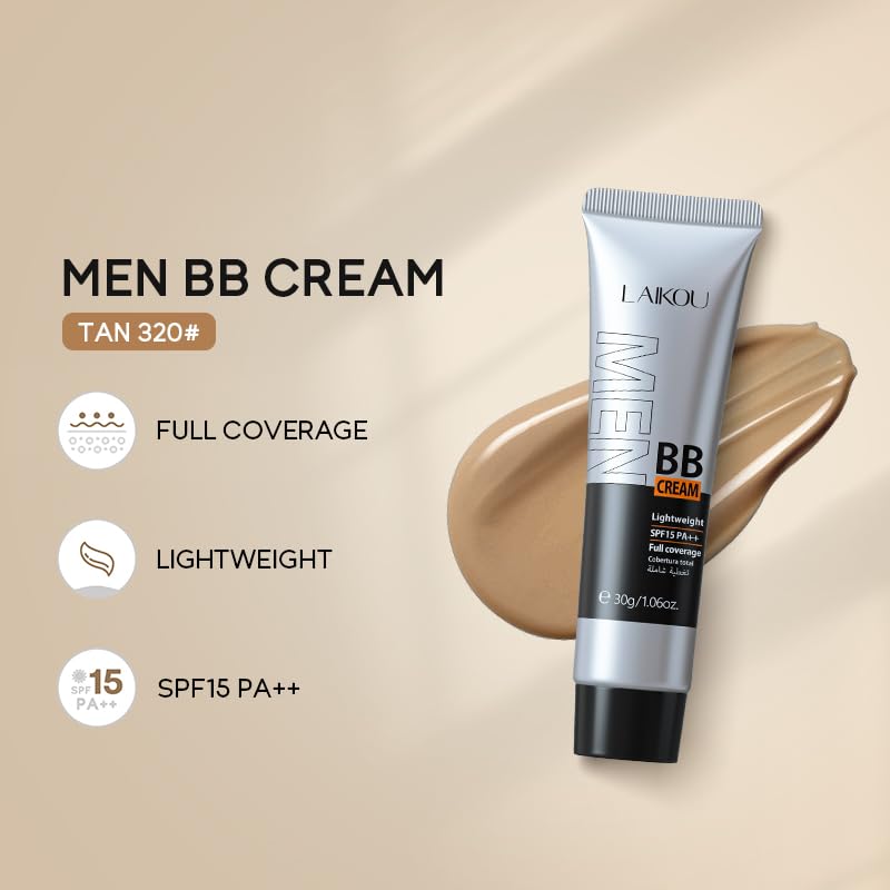 AKARY Hydrating Men BB Cream SPF 15 PA++, Full-Coverage Foundation&Concealer, Mens Face Moisturizer Cream Evens Skin Tone, Oil Control and Cover Flaws, Natural Finish for All Skin Types, Natural 240