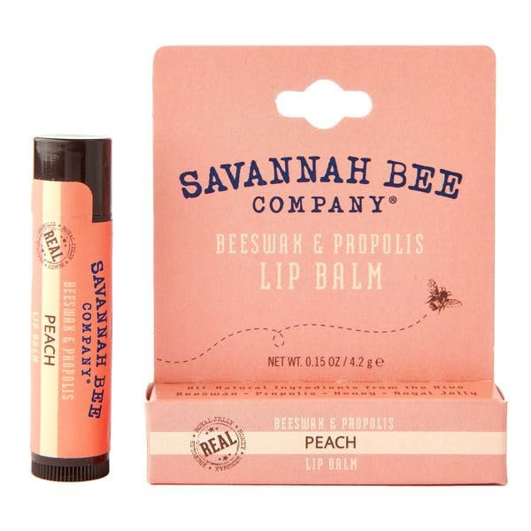 Savannah Bee Lip Balm Hanger 0.15 oz - Invigorating Mint Flavor - Natural Ingredients for Supple, Soft Lips - Convenient Hanger Design (.15 Oz, Peach)