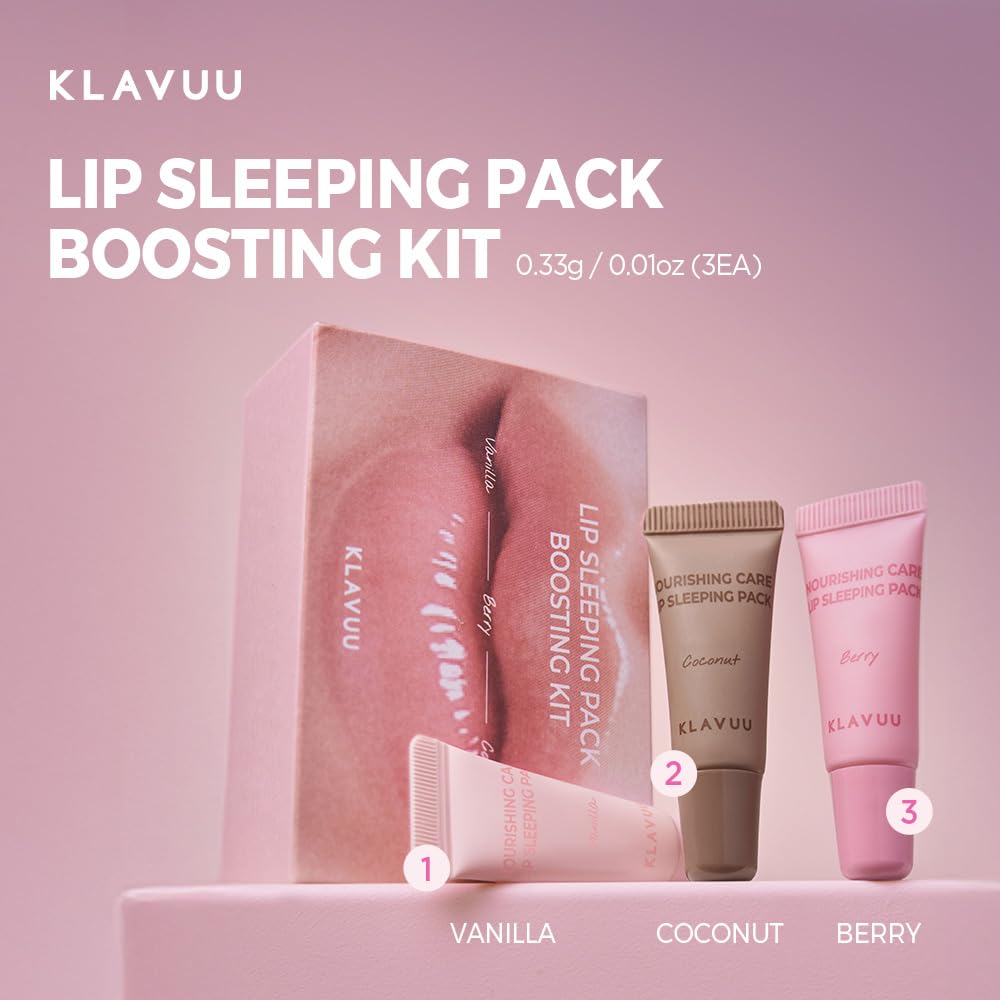 Klavuu Lip Sleeping Pack Boosting Kit – Overnight Hydrating Lip Mask, Daily Balm, Gentle Scrub & Berry Plumper, Korean Lip Care Gift Set