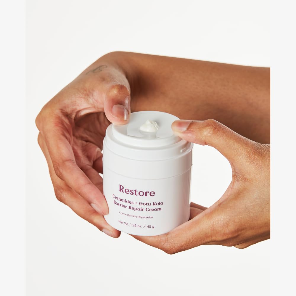 Three Ships Restore Barrier Repair Cream with Ceramides + Gotu Kola - Supports Skin Barrier, Soothes Redness, Lightweight Daily Face Moisturizer (40g)
