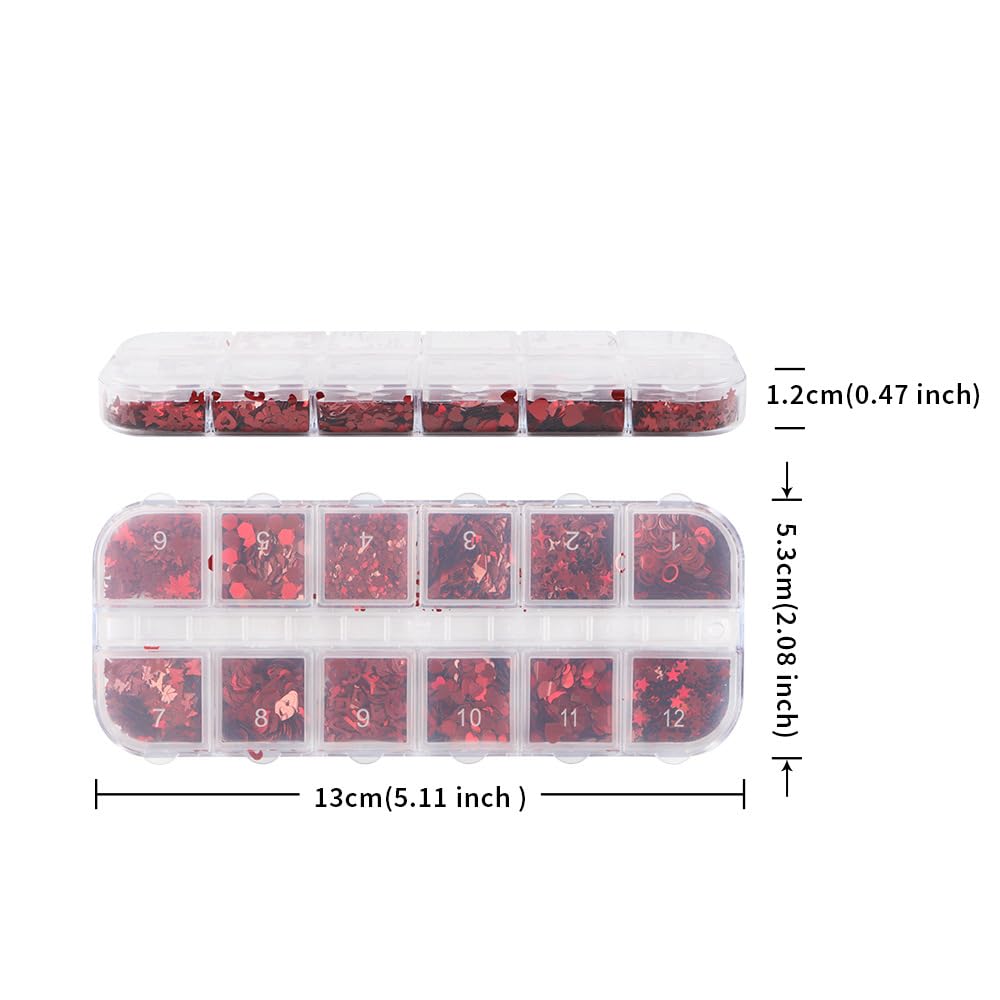 Valentine’s Day Glitter Nail Art Sequins 3D Laser Red Heart Glitters Nail Decals，Holographic Love Heart Letters Butterfly Stars Circle Nail Art Supplies for Women Manicure Charms Decorations 12 Grids